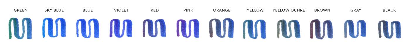 Pentel Sign Pen with Brush Tip Blended Color Chart BLUE